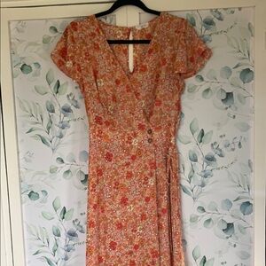 Sienna Sky Floral Midi Dress - Orange and Pink